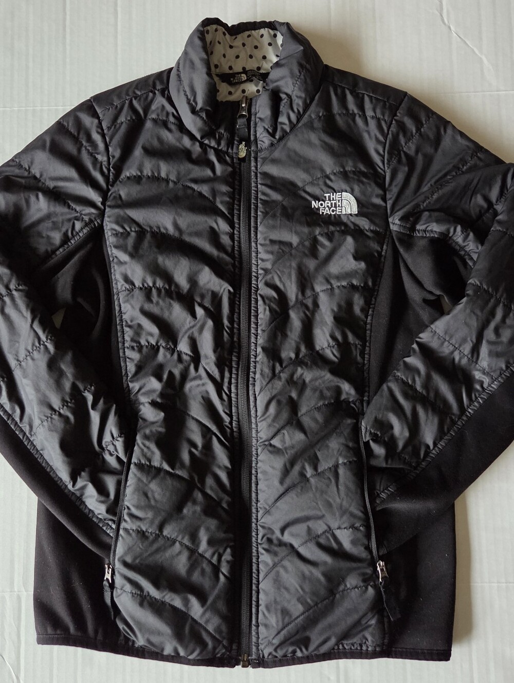 The North Face Quilted Puffer Jacket Girls LG Black Polka Dot Lined NF0A2T14 EUC